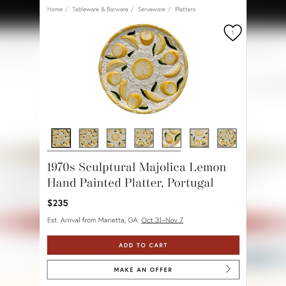 1970s Sculptural Majolica Lemon Hand Painted Cakestand Paltter made in Portugal - Picture 10 of 10